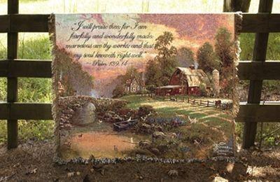 Manual Woodworkers and Weavers  Inc Sunset at Riverbend Farm Tapestry Throw w/Verse Multi