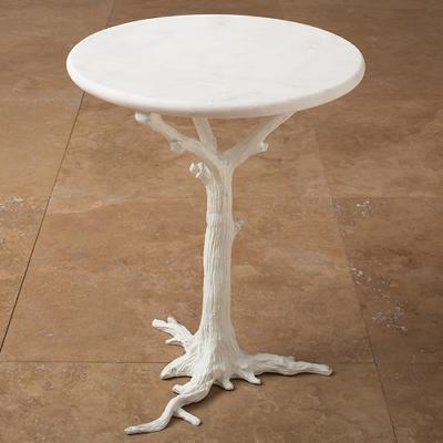 Global Views White Faux Bois Side Table 