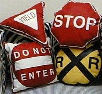 Road Sign Pillow 4 Pc Set Accessories