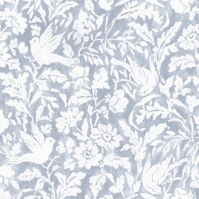 Roth and Tompkins Textiles Everly Cornflower  Blue Multipurpose Cotton 100% Cotton Fire Rated Fabric Birds and Feather  Modern Contemporary Damask  Medium Print Floral  Floral Toile fabric by the yard.