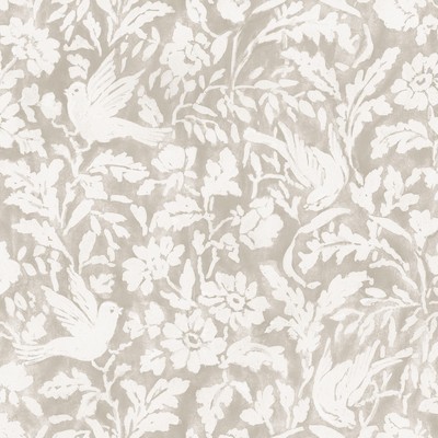 Roth and Tompkins Textiles Everly linen  Beige Multipurpose Cotton 100% Cotton Fire Rated Fabric Birds and Feather  Modern Contemporary Damask  Medium Print Floral  Floral Toile fabric by the yard.