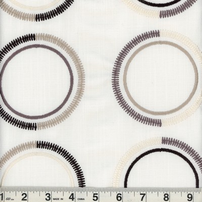 Roth and Tompkins Textiles Halo Smoke  Grey Multipurpose Polyester 52% Polyester 48% Cotton Fire Rated Fabric Circles and Swirls Crewel and Embroidered  Polka Dot fabric by the yard.