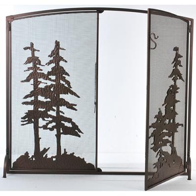 Meyda Tiffany Tall Pines Operable Door Arched Fireplace Screen Mahogany Bronze