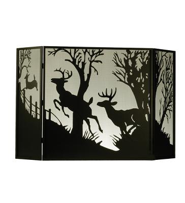 Meyda Tiffany Deer On The Loose Folding Fireplace Screen Black Mesh