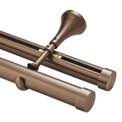 Aria Metal 1 3/8in Diameter H-Rail Traverse System Mixed Double Rod Wall Mount Brushed Bronze