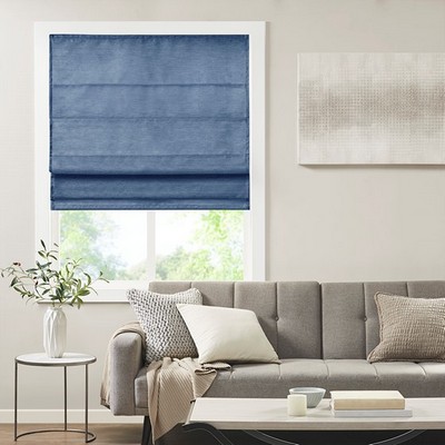 Olliix Como Faux Silk Cordless Roman Shade Blue