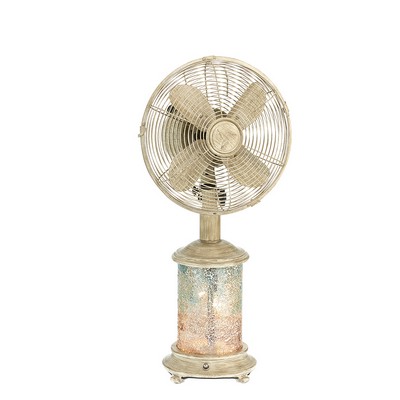 Deco Breeze Table Fan/Light - Mosiac Glass Sea Breeze Antique White, Cream, Blue