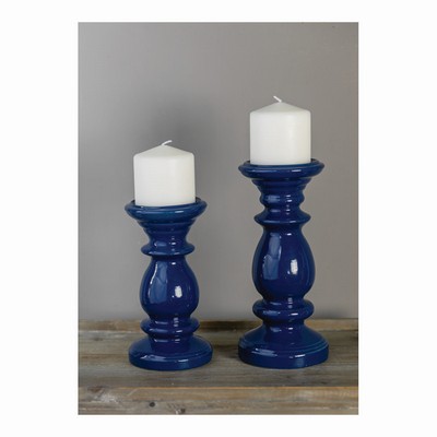 Manual Woodworkers and Weavers  Inc Camden Blue Ceramic Candle Holder Large Set Of 2 Blue