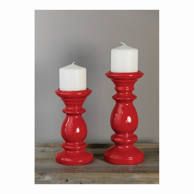 Manual Woodworkers and Weavers  Inc Camden Red Ceramic Candle Holder Large Set Of 2 Red