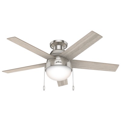 Hunter Fan Co Hunter 46 inch Anslee Brushed Nickel Low Profile Ceiling Fan with LED Light Kit and Pull Chain Brushed Nickel/Chrome