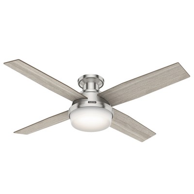 Hunter Fan Co Hunter 52 inch Dempsey Brushed Nickel Low Profile Ceiling Fan with LED Light Kit and Handheld Remote Brushed Nickel/Chrome