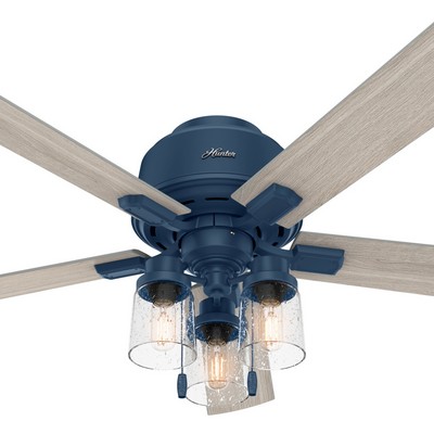 Hunter Fan Co Hunter 52 inch Hartland Indigo Blue Low Profile Ceiling Fan with LED Light Kit and Pull Chain Blue