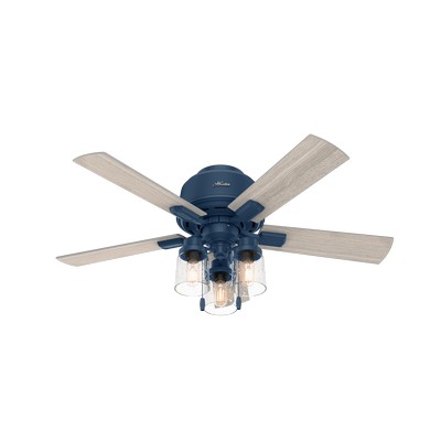 Hunter Fan Co Hunter 44 inch Hartland Indigo Blue Low Profile Ceiling Fan with LED Light Kit and Pull Chain Blue