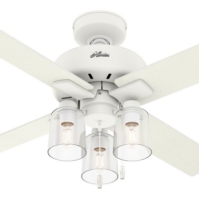 Hunter Fan Co Hunter 44 inch Pelston Matte White Ceiling Fan with LED Light Kit and Pull Chain White