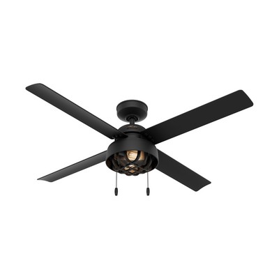 Hunter Fan Co Hunter 52 inch Spring Mill Matte Black Damp Rated Ceiling Fan with LED Light Kit and Pull Chain Black