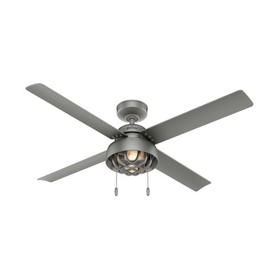 Hunter Fan Co Hunter 52 inch Spring Mill Matte Silver Damp Rated Ceiling Fan with LED Light Kit and Pull Chain Silver