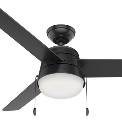 Hunter Fan Co Hunter 52 inch Aker Matte Black Damp Rated Ceiling Fan with LED Light Kit and Pull Chain Black