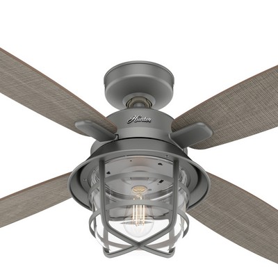 Hunter Fan Co Hunter 52 inch Port Royale Matte Silver Damp Rated Ceiling Fan with LED Light Kit and Handheld Remot Silver