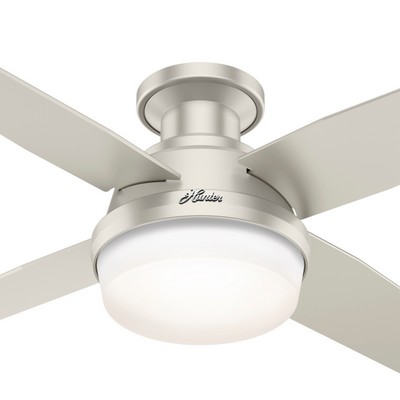 Hunter Fan Co Hunter 44 inch Dempsey Matte Nickel Low Profile Damp Rated Ceiling Fan with LED Light Kit and Handhe Brushed Nickel/Chrome