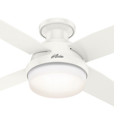 Hunter Fan Co Hunter 44 inch Dempsey Fresh White Low Profile Damp Rated Ceiling Fan with LED Light Kit and Handhel White