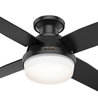 Hunter Fan Co Hunter 44 inch Dempsey Matte Black Low Profile Damp Rated Ceiling Fan with LED Light Kit and Handhel Black