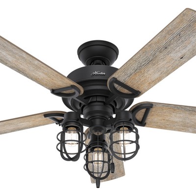 Hunter Fan Co Hunter 52 inch Starklake Natural Black Iron Damp Rated Ceiling Fan with LED Light Kit and Pull Chain Black