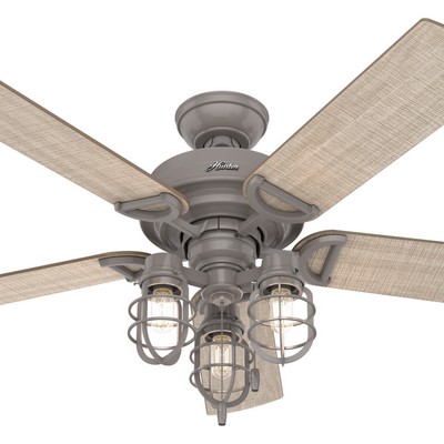 Hunter Fan Co Hunter 52 inch Starklake Quartz Grey Damp Rated Ceiling Fan with LED Light Kit and Pull Chain Grey