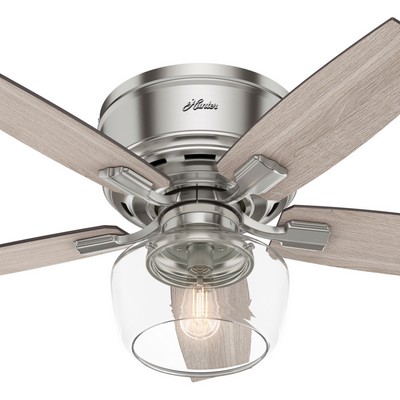 Hunter Fan Co Hunter 44 inch Bennett Brushed Nickel Low Profile Ceiling Fan with LED Light Kit and Handheld Remote Brushed Nickel/Chrome