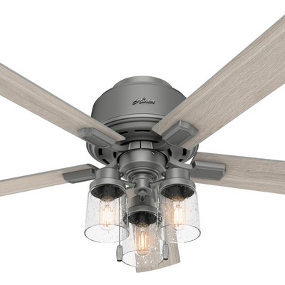 Hunter Fan Co Hunter 52 inch Hartland Matte Silver Low Profile Ceiling Fan with LED Light Kit and Pull Chain Silver