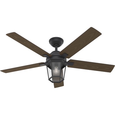 Hunter Fan Co Hunter 52 inch Candle Bay Natural Black Iron Damp Rated Ceiling Fan with LED Light Kit and Handheld  Black