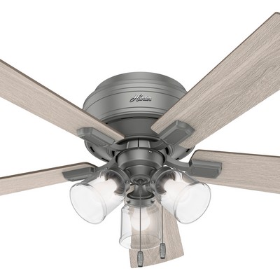 Hunter Fan Co Hunter 52 inch Crestfield Matte Silver Low Profile Ceiling Fan with LED Light Kit and Pull Chain Silver