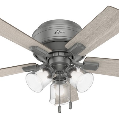 Hunter Fan Co Hunter 42 inch Crestfield Matte Silver Low Profile Ceiling Fan with LED Light Kit and Pull Chain Silver