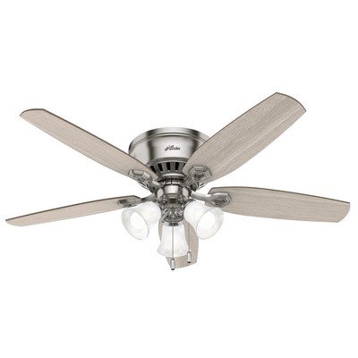 Hunter Fan Co Hunter 52 inch Builder Brushed Nickel Low Profile Ceiling Fan with LED Light Kit and Pull Chain Brushed Nickel/Chrome