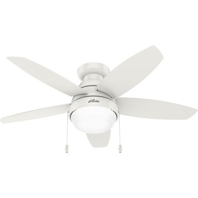 Hunter Fan Co Hunter 44 inch Lilliana Fresh White Low Profile Ceiling Fan with LED Light Kit and Pull Chain White