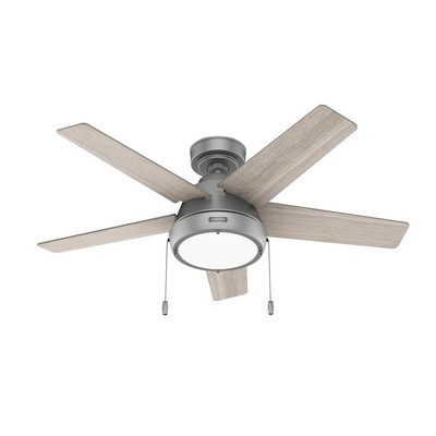 Hunter Fan Co Hunter 44 inch Burroughs Matte Silver Ceiling Fan with LED Light Kit and Pull Chain Silver