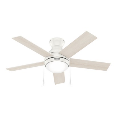 Hunter Fan Co Hunter 44 inch Aren Fresh White Low Profile Ceiling Fan with LED Light Kit and Pull Chain White