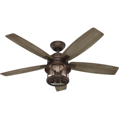 Hunter Fan Co Hunter 52 inch Coral Bay Weathered Copper Damp Rated Ceiling Fan with LED Light Kit and Handheld Rem Bronze/Brown