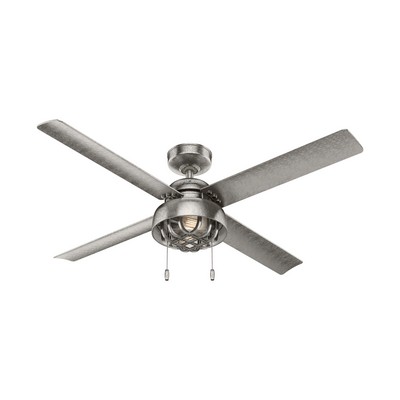 Hunter Fan Co Hunter 52 inch Spring Mill Painted Galvanized Damp Rated Ceiling Fan with LED Light Kit and Pull Cha Silver