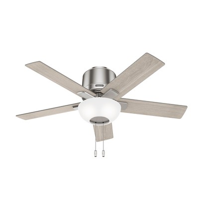 Hunter Fan Co Hunter 44 inch Fitzgerald Brushed Nickel Low Profile Ceiling Fan with LED Light Kit and Pull Chain Brushed Nickel/Chrome