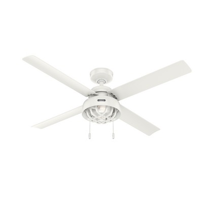 Hunter Fan Co Hunter 52 inch Spring Mill Fresh White Damp Rated Ceiling Fan with LED Light Kit and Pull Chain White