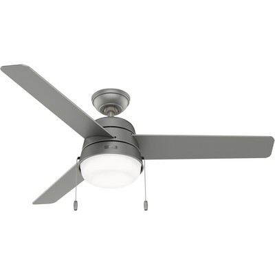 Hunter Fan Co Hunter 52 inch Aker Matte Silver Damp Rated Ceiling Fan with LED Light Kit and Pull Chain Silver