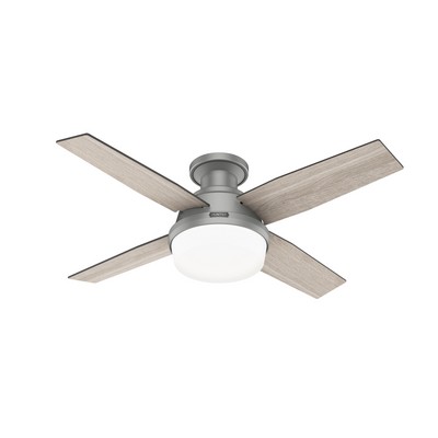 Hunter Fan Co Hunter 44 inch Dempsey Matte Silver Low Profile Ceiling Fan with LED Light Kit and Handheld Remote Silver