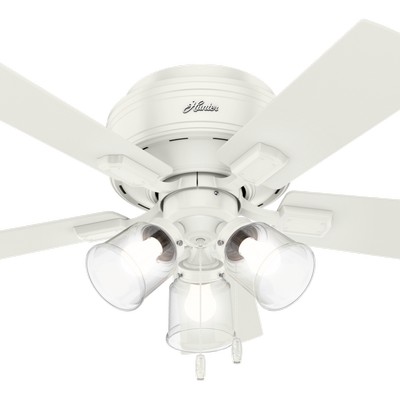 Hunter Fan Co Hunter 42 inch Crestfield Fresh White Low Profile Ceiling Fan with LED Light Kit and Pull Chain White