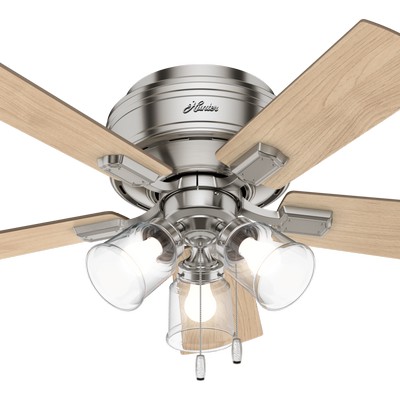 Hunter Fan Co Hunter 42 inch Crestfield Brushed Nickel Low Profile Ceiling Fan with LED Light Kit and Pull Chain Brushed Nickel/Chrome