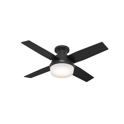 Hunter Fan Co Hunter 44 inch Dempsey Matte Black Low Profile Ceiling Fan with LED Light Kit and Handheld Remote Black