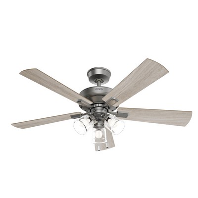 Hunter Fan Co Hunter 52 inch Crestfield HunterExpress Matte Silver Ceiling Fan with LED Light Kit and Pull Chain Silver