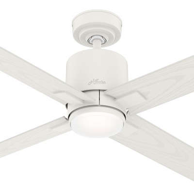 Hunter Fan Co Hunter 52 inch Visalia Matte White Damp Rated Ceiling Fan with LED Light Kit and Handheld Remote White