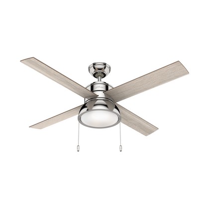 Hunter Fan Co Hunter 52 inch Loki Polished Nickel Ceiling Fan with LED Light Kit and Pull Chain Brushed Nickel/Chrome