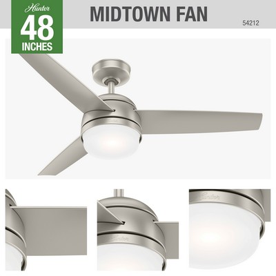 Hunter Fan Co Hunter 48 inch Midtown Matte Nickel Ceiling Fan with LED Light Kit and Handheld Remote Brushed Nickel/Chrome