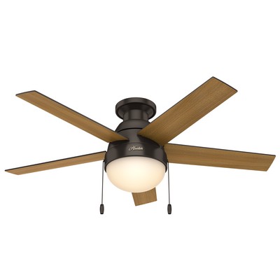 Hunter Fan Co Hunter 46 inch Anslee Premier Bronze Low Profile Ceiling Fan with LED Light Kit and Pull Chain Bronze/Brown